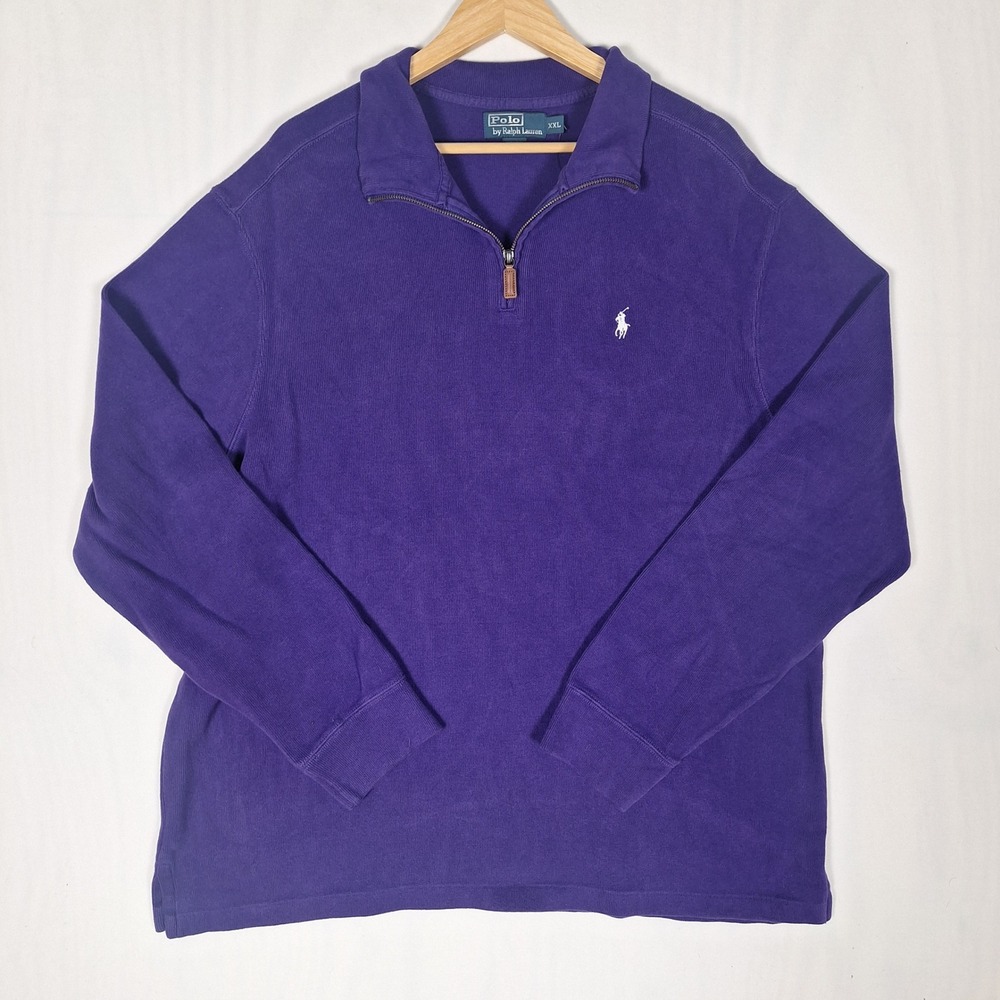 Polo Ralph Lauren Quarter Zip Pullover Pony Logo Squire Purple 100% Cotton XXL